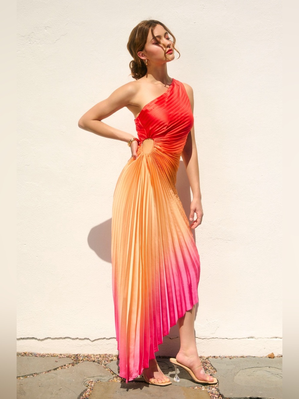 The Golden Hour Orange Ombre Pleated Midi Dress - Picture 6 of 7